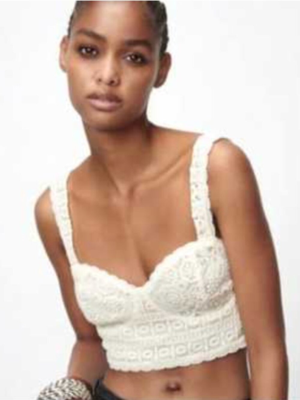 Zara Crochet Cream Ivory Crop Top Bralette Sweetheart Neckline Women’s S